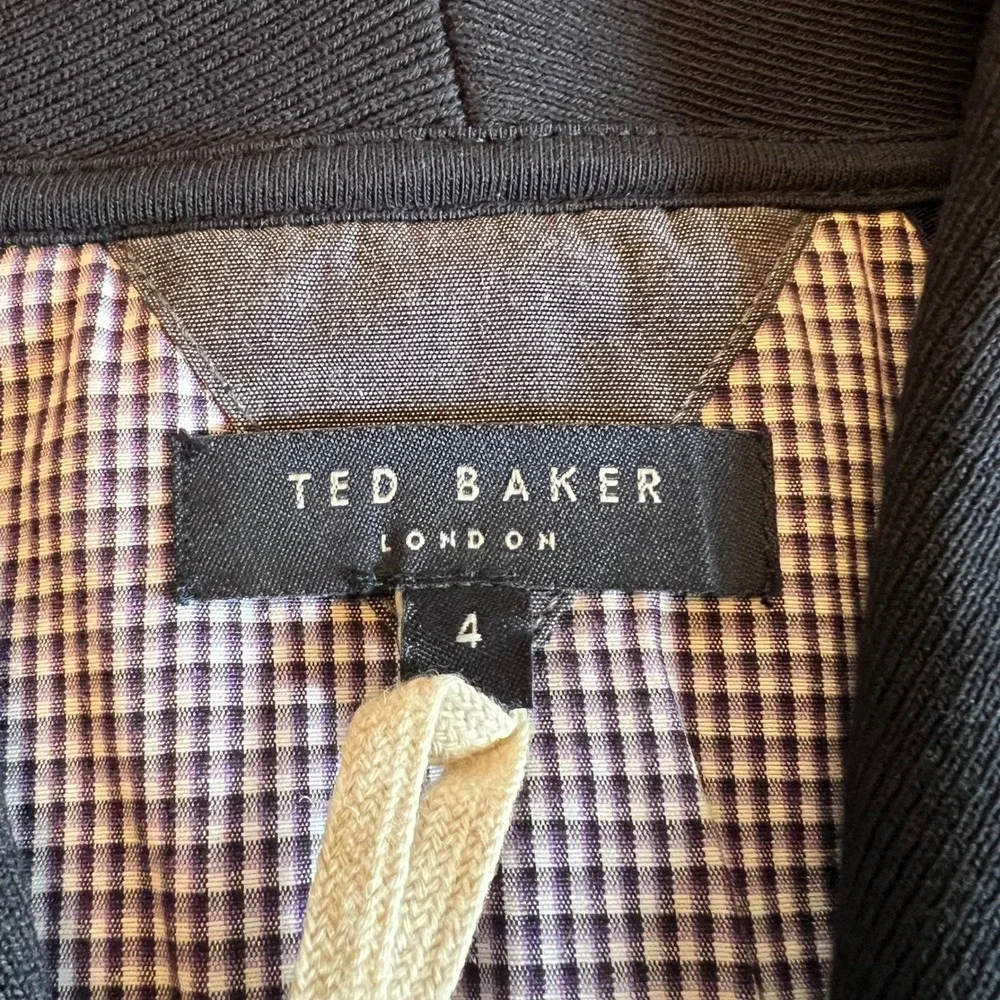 Ted Baker Cardigan Cotton Jersey Navy Blue Shawl Collar Preppy Size 4 L